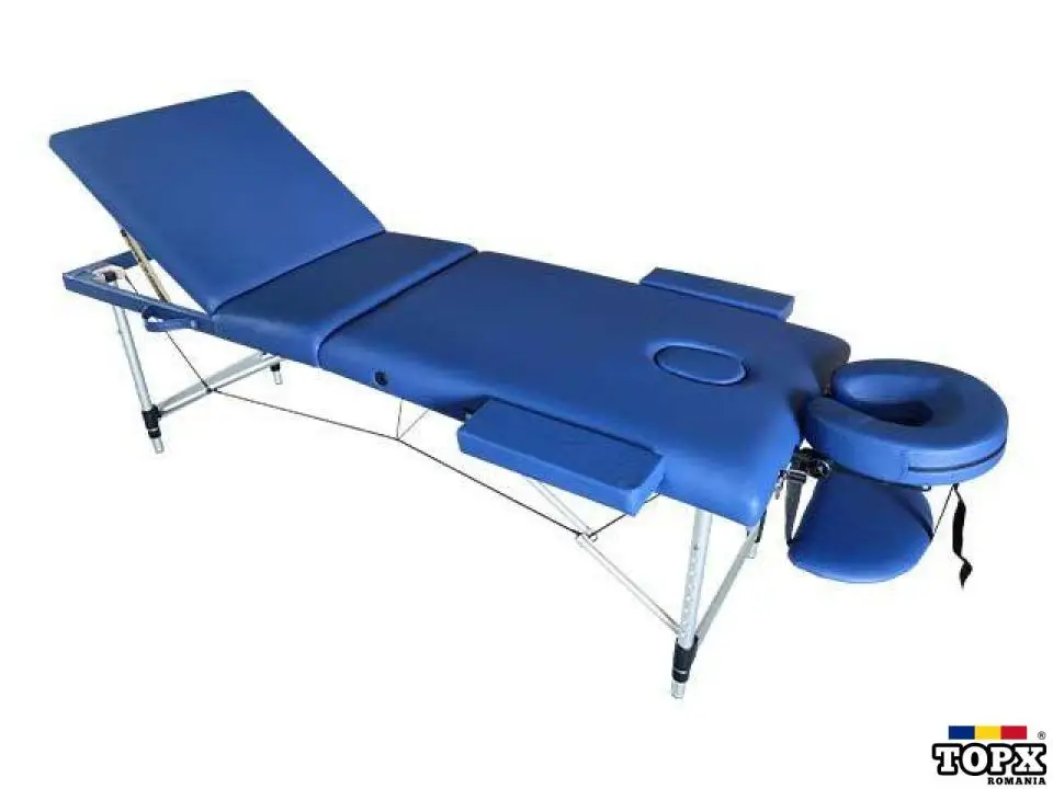 Masa de masaj, cadru aluminiu, 3 sectiuni, Albastru