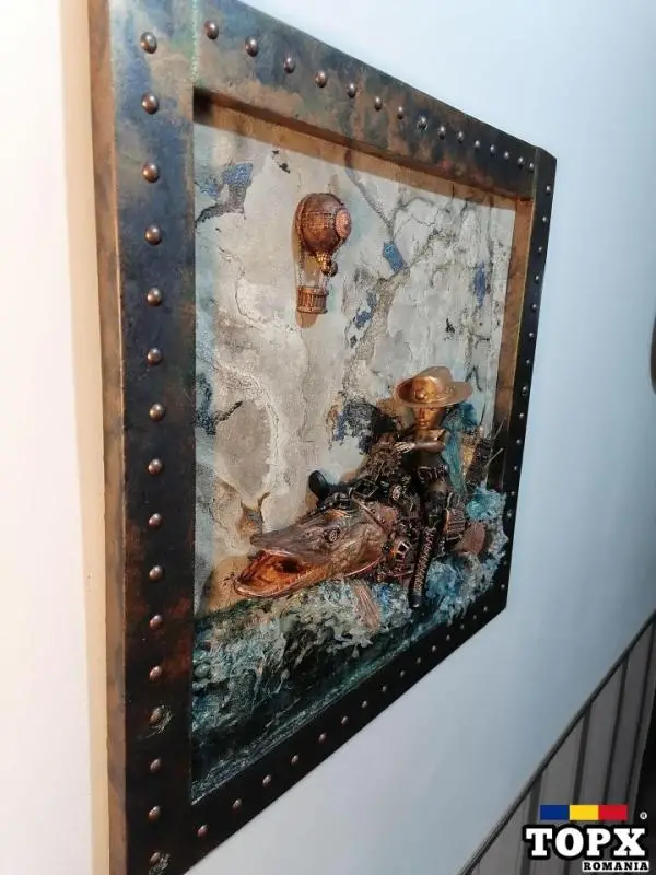 Știucă taxidermie steampunk tablou 3d unicat