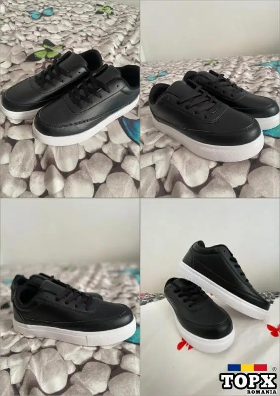 Pantofi sport casual bărbați, negru cu talpă albă, mărimea 42-43, noi.