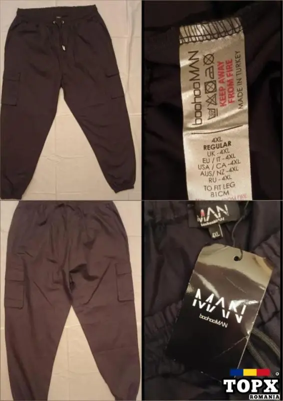 Joggeri cargo 4XL, negri, BoohooMAN, 100% bumbac.