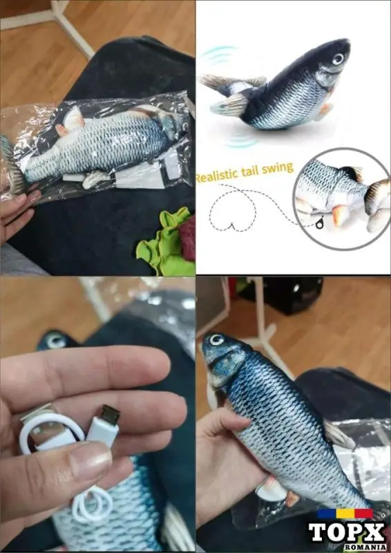 Jucărie electrică pisici - pește mişcător, reîncărcabil, nou