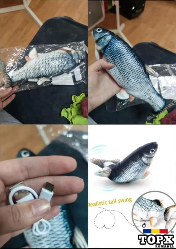 Jucărie electrică pisici - pește mişcător, reîncărcabil, nou