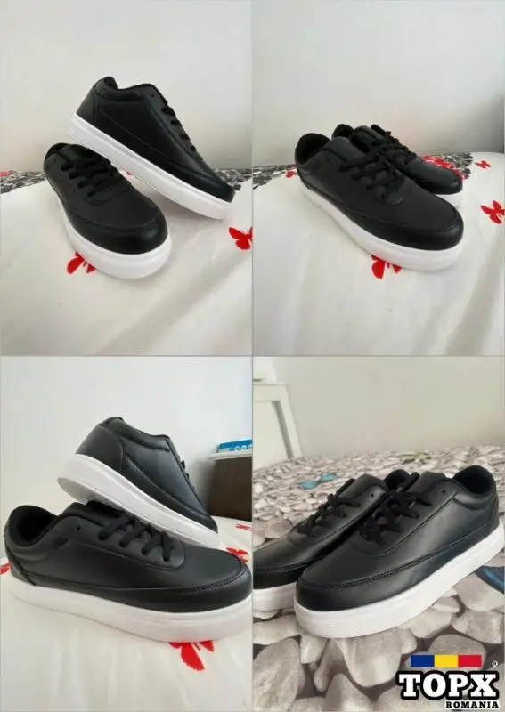 Pantofi sport casual bărbați, negru cu talpă albă, mărimea 42-43, noi.