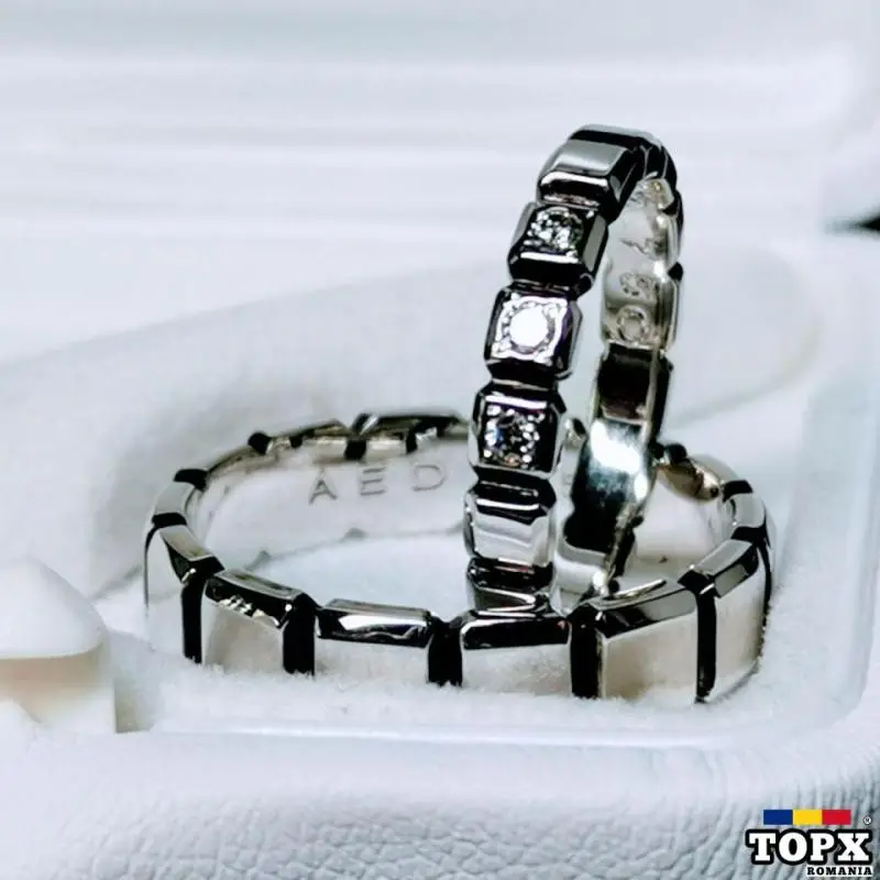 Verighete Model Cubic Aur Alb 18k cu Diamante