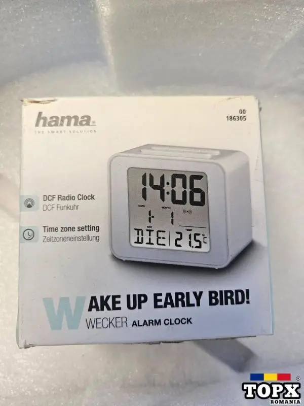 Ceas de birou si masa, Hama Cube DCF, digital, patrat, alarma, lumina