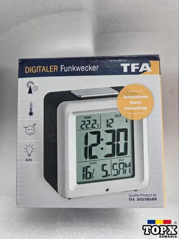 Ceas Digital birou TFA Dostmann  radio si indicator temperatura alarma