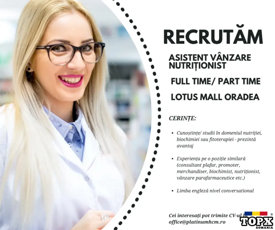 JOB!!! Asistent Vânzare Nutriționist