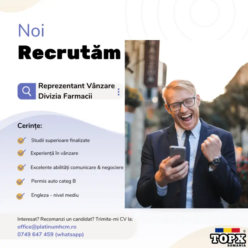 Job nou!! Reprezentant Vânzare Divizia Farmacii