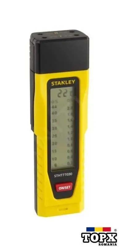Tester de umiditate Stanley, masurare umiditate lemn si cladiri, ecran LCD, 6% - 44%, 0,2% - 2,0% - 3