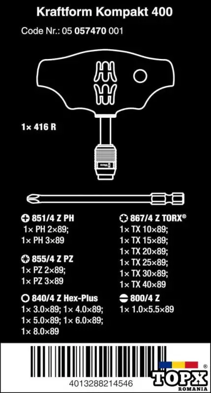 Wera KK400-Set profesional 17 pcs,surubelnita maner T,biti lungi,sigilat - 20