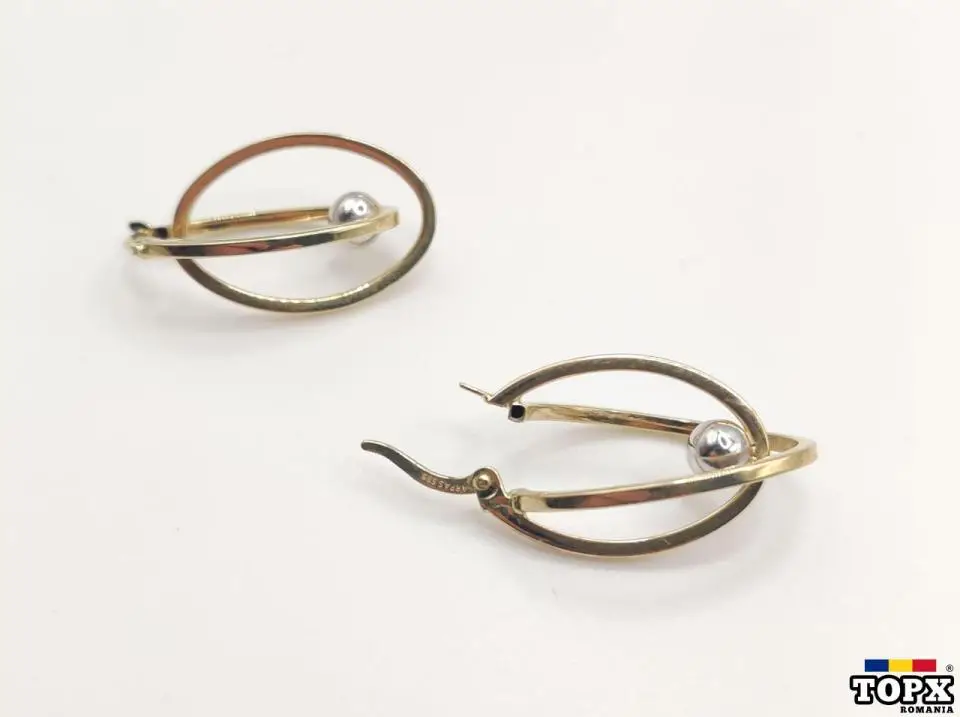 Cercei din Aur de 14K cu Bile din Aur Alb – Eleganță și Rafinamet - 3