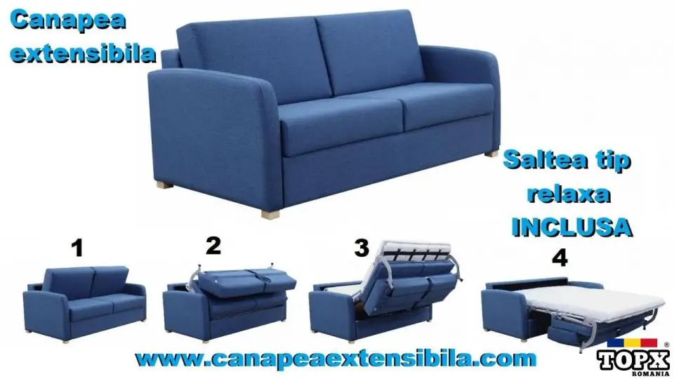 Canapea extensibila cu saltea inclusa.