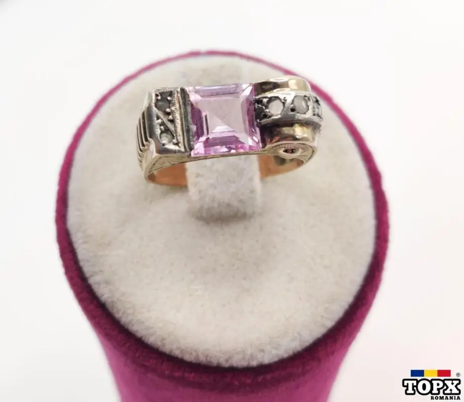 Inel din Aur de 14K cu Safir Roz și Diamante Naturale