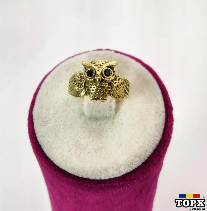 Inel din Aur de 14K cu Diamante Naturale Negre – Model Bufniță