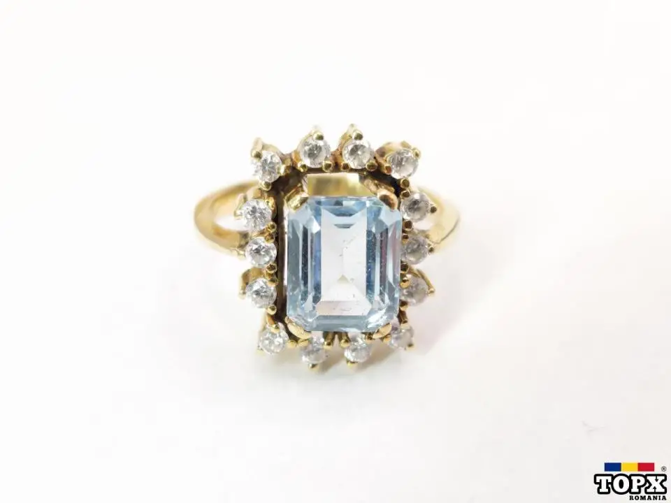 Inel din Aur de 18K cu Aquamarin și Safire Albe