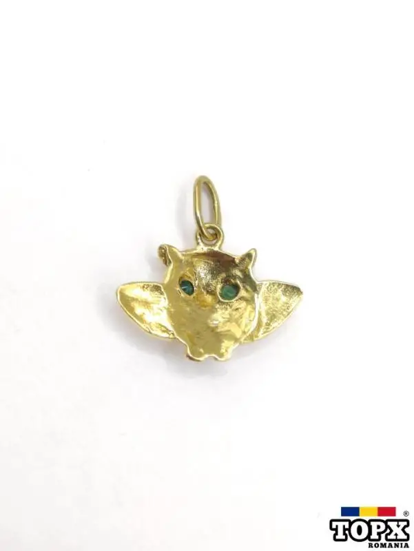 Pandantiv Bufniță din Aur de 18K cu Ochii din Smaralde Naturale