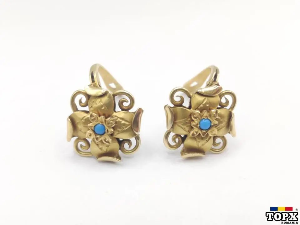 Cercei din Aur de 18K cu Turqouaz – Eleganță și Originalitate Naturală