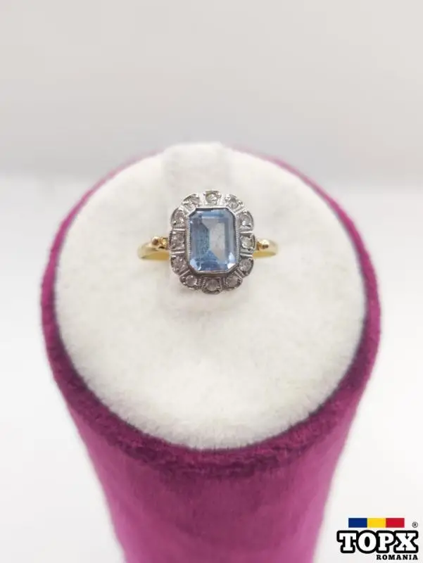 Inel din Aur de 18K cu Aquamarin și Safire Albe