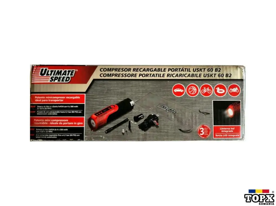 Compresor portabil cu acumulator si lanterna - NOU