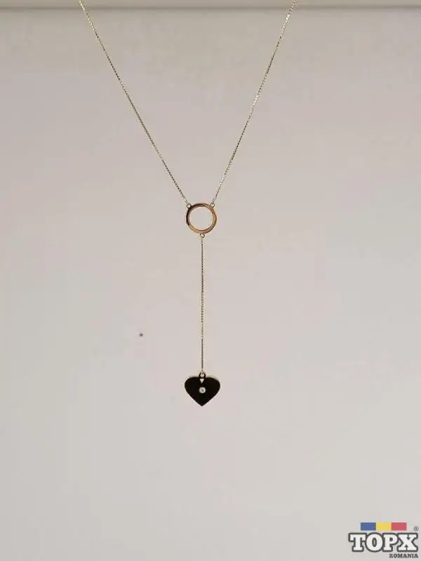 Lantisor cu pandantiv cerc si inima, aur galben 14K cu diamant natural