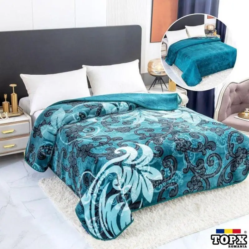 Pătură Cocolino cu 2 Fețe, Gofrată, Model 3D, Verde, 200×240 cm