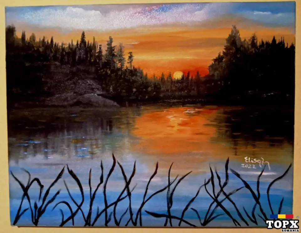 Tabloul "Linistea infinita a apusului de soare", pictura ulei, panza