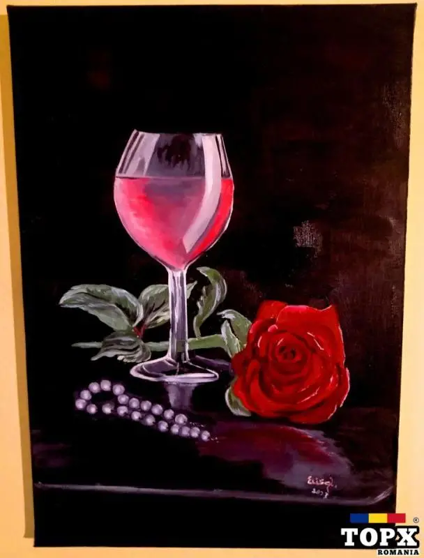 Tabloul "La un pahar, romantic", pictura in ulei pe panza