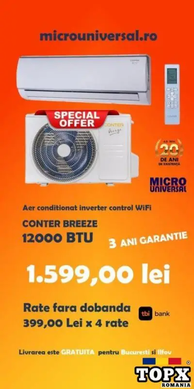 CONTER BREEZE 12000 BTU – Aer condiționat inverter control WiFi