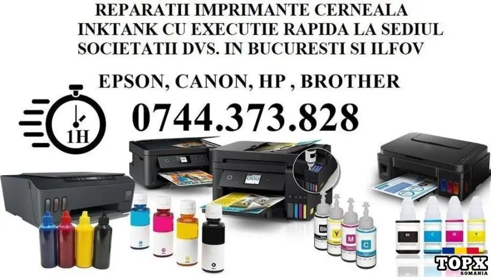 Service imprimante si flacoane cu rezervoare ink in Bucuresti Ilfov.
