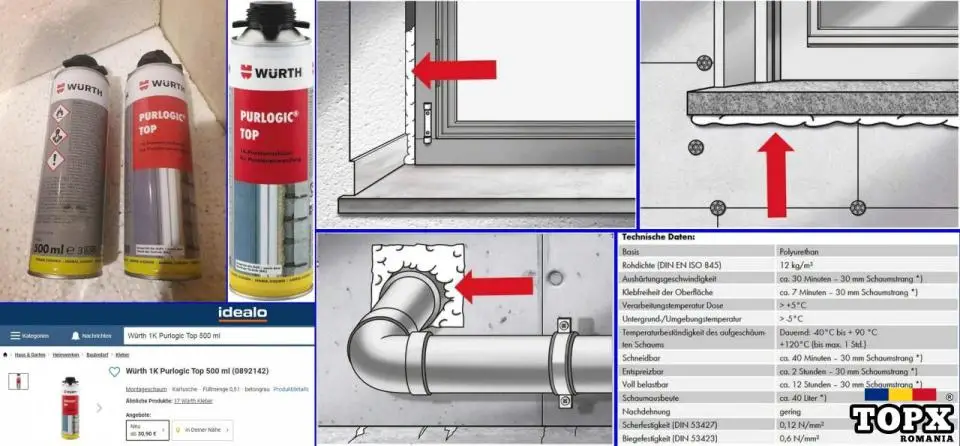 Wurth Purlogic Top 1K spuma profesionala gri de montaj