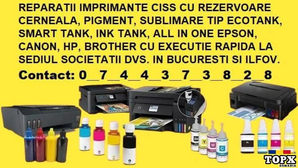 Intervenții rapide pentru imprimante cu rezervoare cerneala la sediul societății in Bucuresti Ilfov