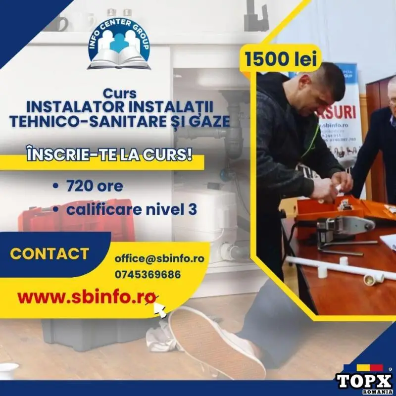 Curs Instalator instalații tehnico-sanitare și gaze