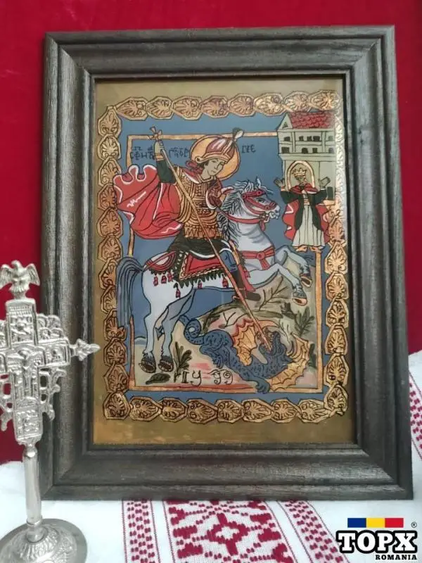 Icoană pictată pe sticlă Sf. Gheorghe