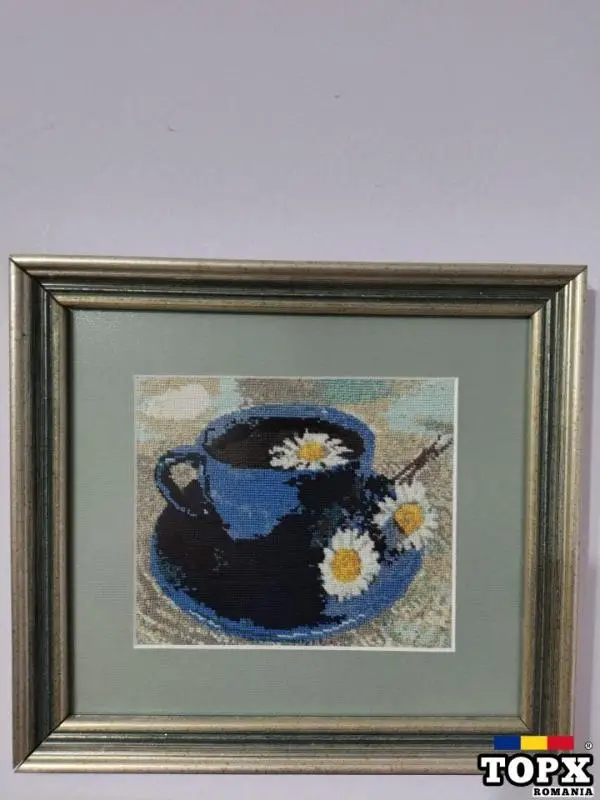 Vand goblen foarte frumos inramat "Ceasca de cafea 1443"..