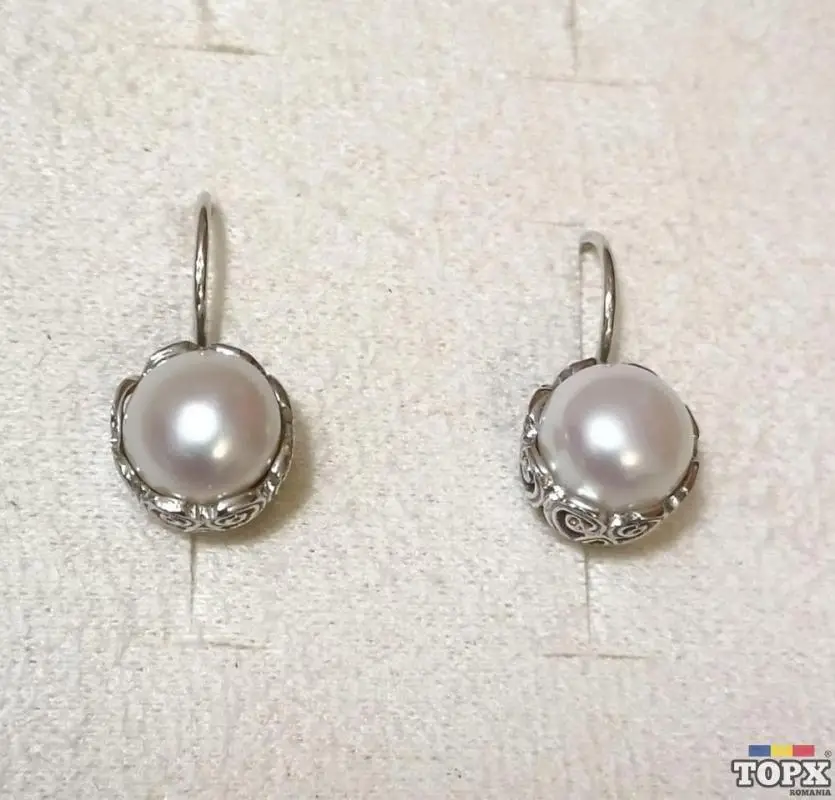 Cercei cu perle de cultura din aur alb de 14K