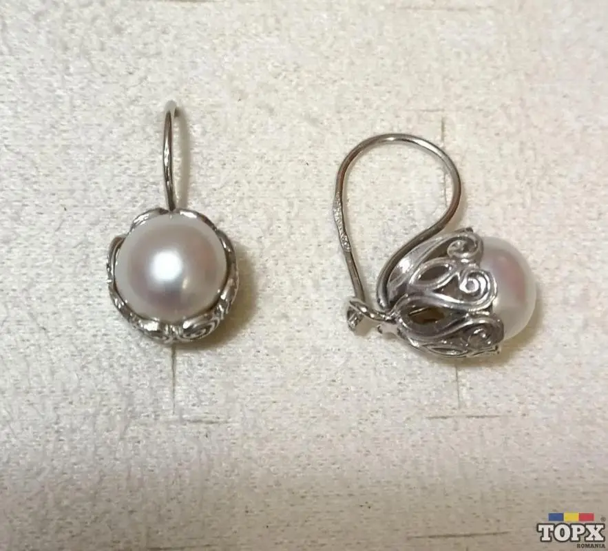 Cercei cu perle de cultura din aur alb de 14K - 2