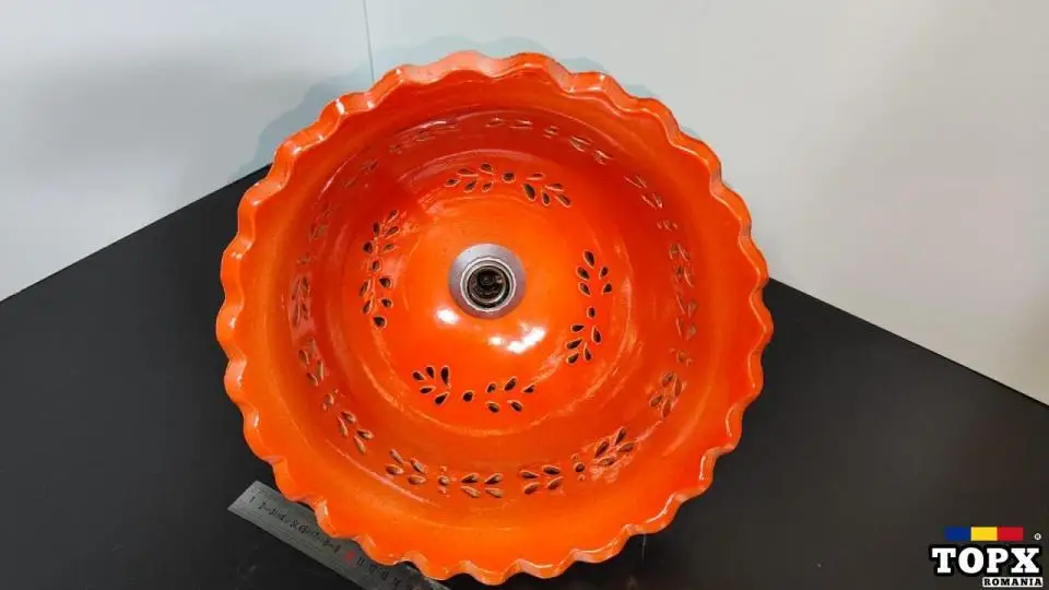 Lampă suspendată vintage ceramică – Portocaliu + pictură florală manuală