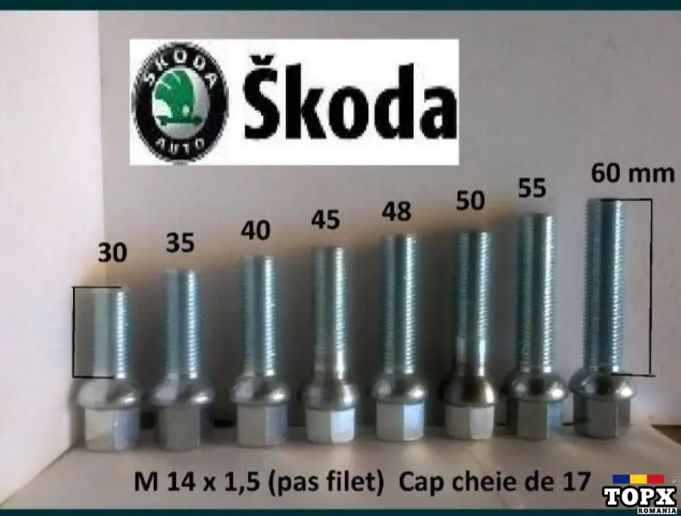 Prezoane lungi Skoda pentru distantiere sau jante aluminiu Aftermarket