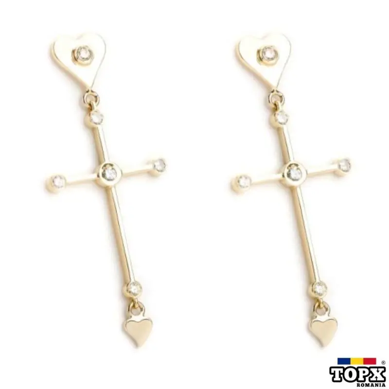 Cercei Cruce din Aur Galben cu Diamante You & God AED2047