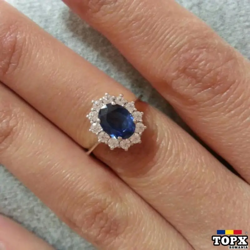 Inel de Logodna Aur Alb 18k cu Safir Natural Albastru Oval Cut si Diamante Naturale AEDSAF20 - AEDSA