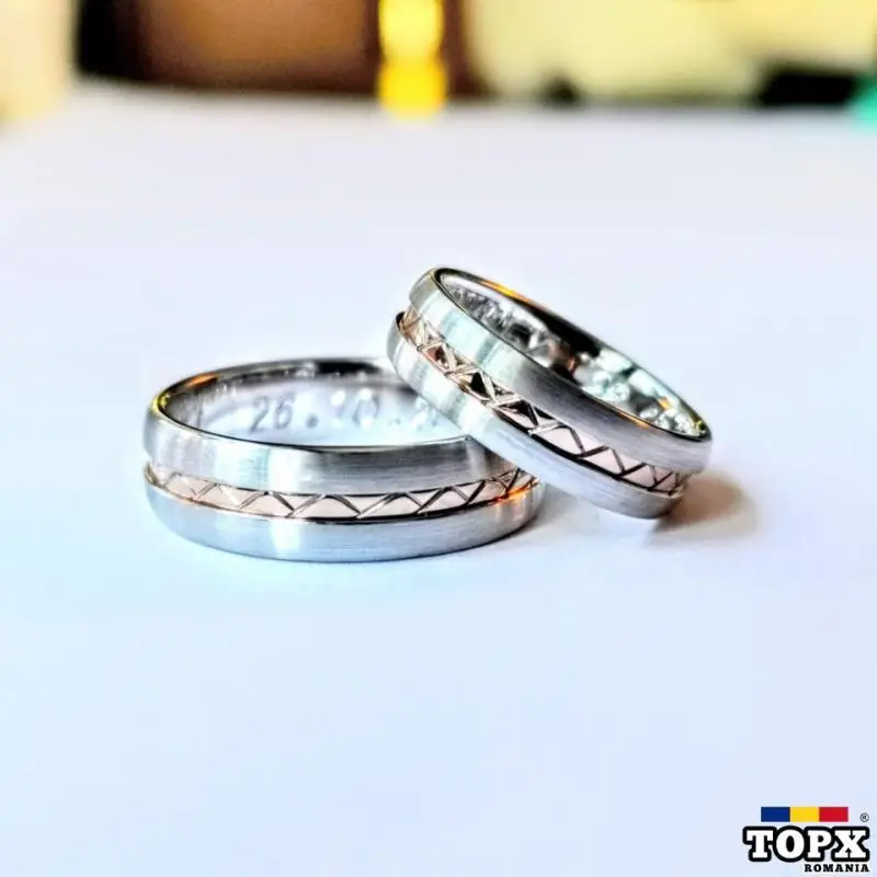 Verighete Aur Alb si Roz Mat si Lucios 14k si 18k cu Model AED19GV - AED19GV