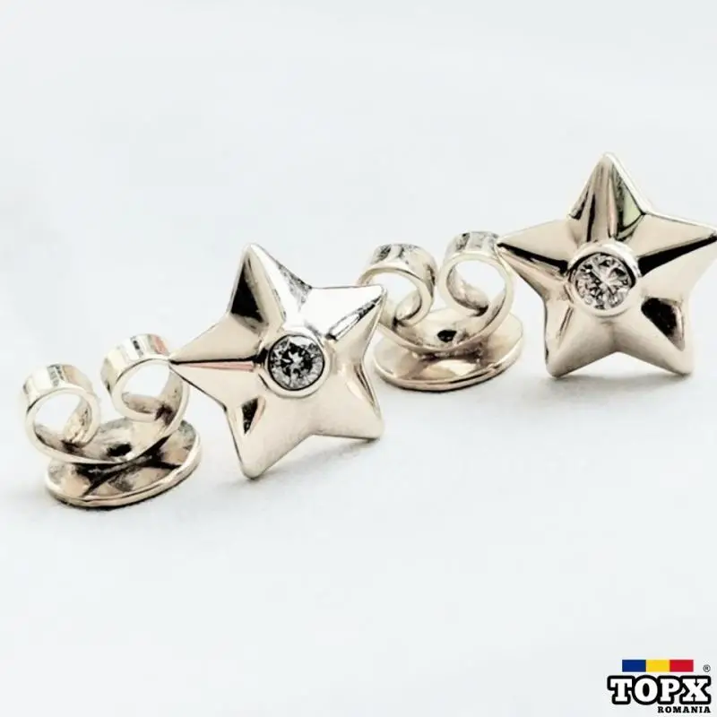 Cercei Stud Stelute Aur Alb 14k si 18k cu Diamante Naturale 0.10ct AED202975 - AED202975