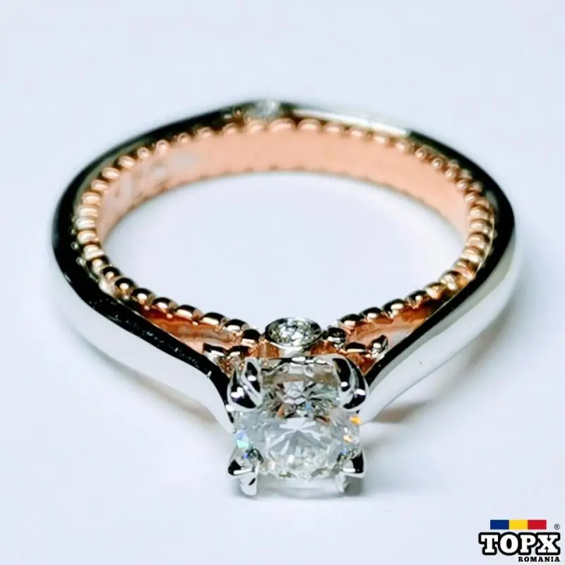 Inel Logodna Aur Alb si Roz 18k cu Diamant Natural Brilliant 0.30ct F-Vvs SSAEVDB75B - SSAEVDB75B