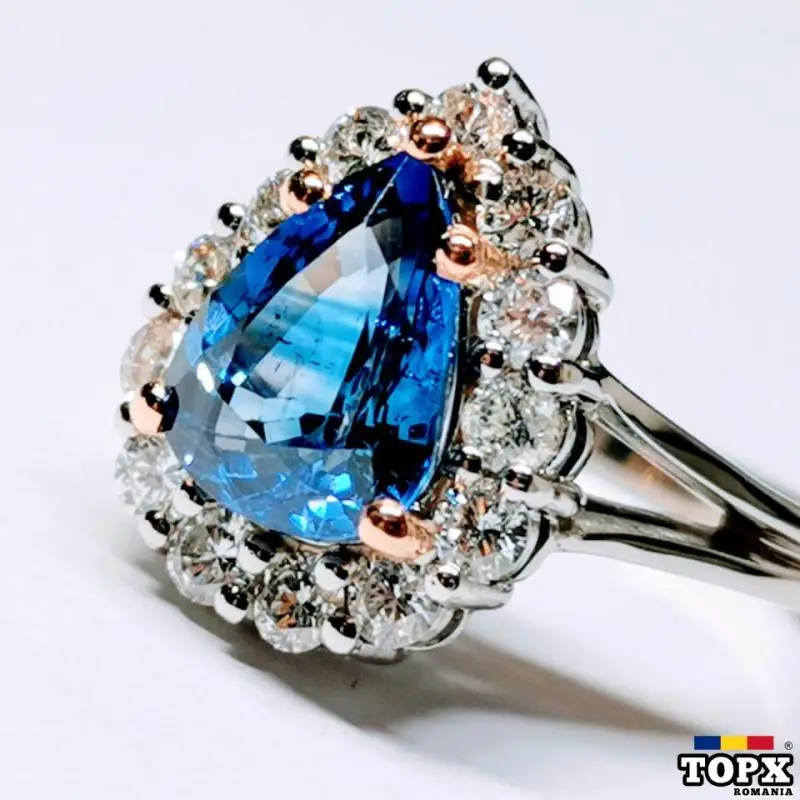 Inel Logodna Aur Alb 18k cu Safir Natural Pear Ceylon