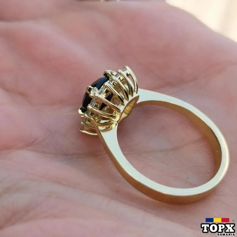 Inel Logodna "Amore Blu" Aur 18k cu Safir Cushion cut si Diamante - 5