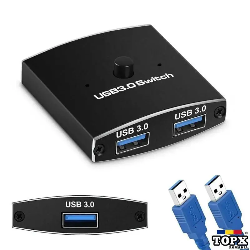 Switch USB 3.0 bidirectional 1x2 / 2x1 pt imprimanta mouse laptop PC