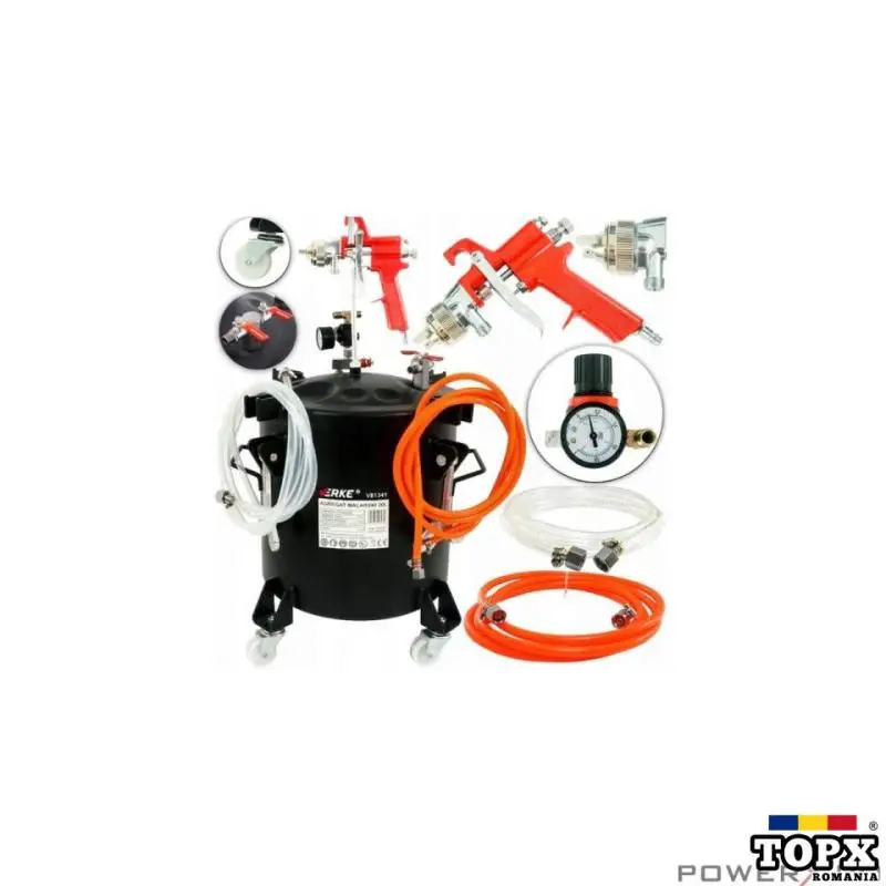 Pistol de vopsit pneumatic cu vas sub presiune separat de 10 litri