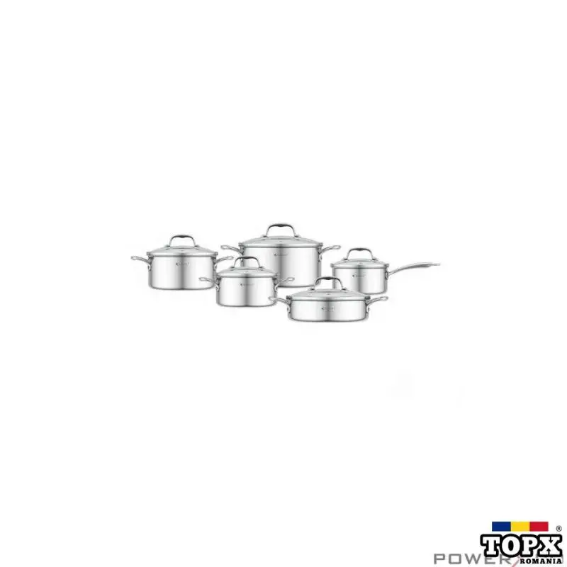 Set premium de 5 oale cu capac  inox  dimensiuni 16 18 20 24 24 cm