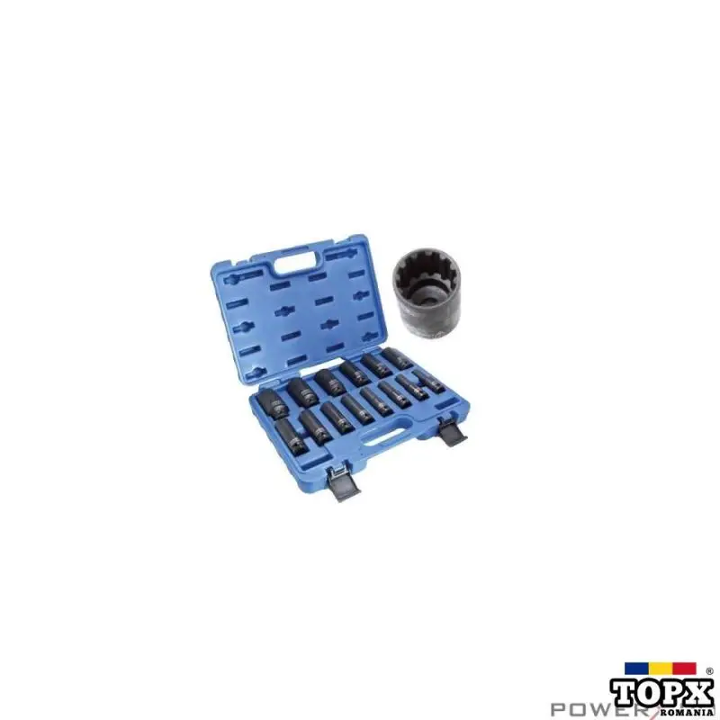 Set tubulare impact in 12 colturi  10 - 32 mm  14 piese  1/2"  Asta