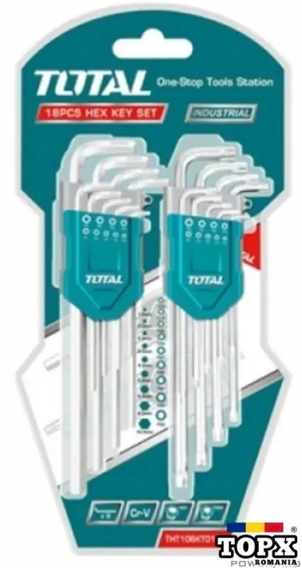 Set 18 chei imbus hex&torx -1.5-10mm - T10-T50  Cr-V  brat extra-lung